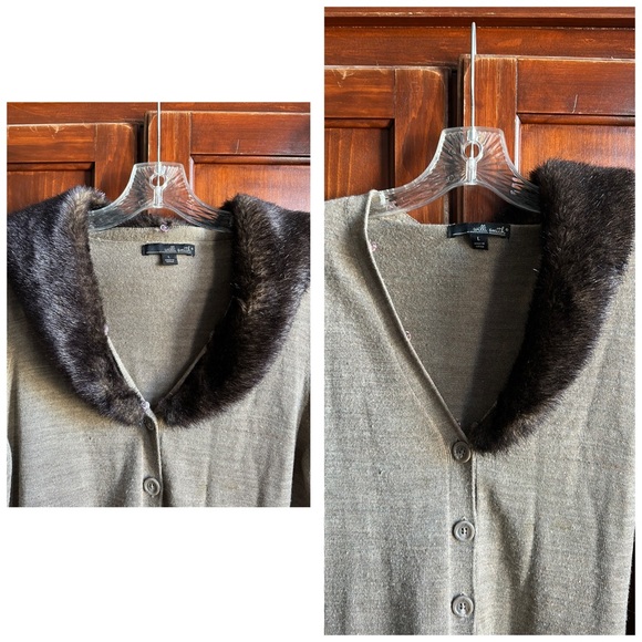 WILLI SMITH CARDIGAN REMOVABLE FAKE FUR COLLAR SWEATER WITH BELT - Picture 4 of 10